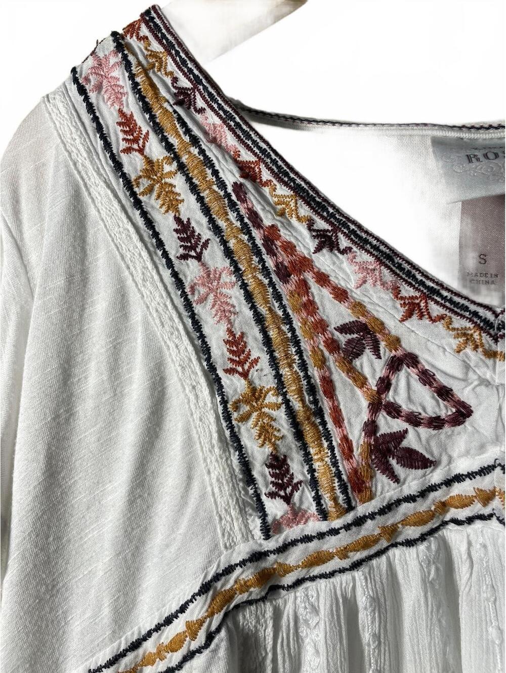 Knox Rose Embroidered White V Neck Short Sleeve Top Womens Size Small White Boho - Picture 5 of 7
